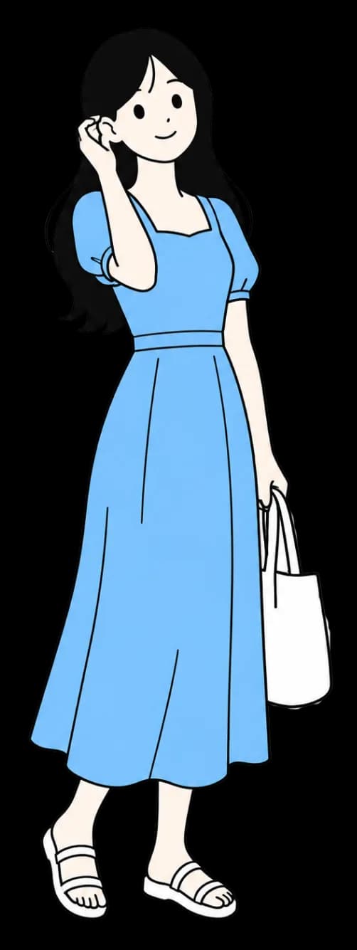 水色のワンピース姿の女性のイラスト